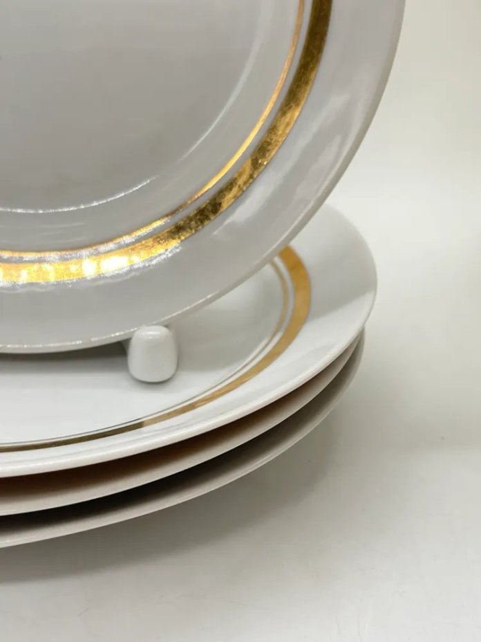 Набор винтажных тарелок с золотой каймой (4 шт.), фарфор, золочение, Дулевский фарфоровый завод (Дулёво), СССР, 1968-1991 гг.