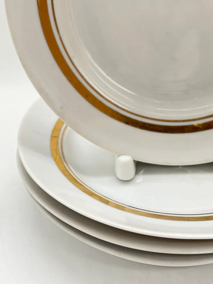 Набор винтажных тарелок с золотой каймой (4 шт.), фарфор, золочение, Дулевский фарфоровый завод (Дулёво), СССР, 1968-1991 гг.