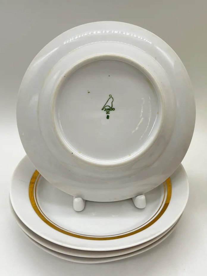 Набор винтажных тарелок с золотой каймой (4 шт.), фарфор, золочение, Дулевский фарфоровый завод (Дулёво), СССР, 1968-1991 гг.