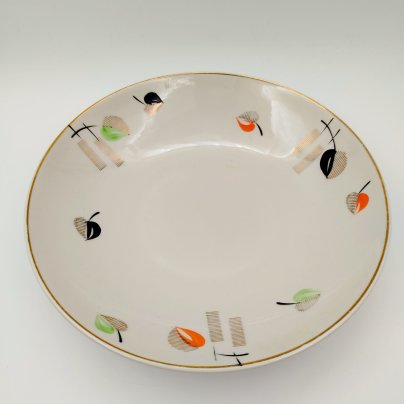 Блюдо из сервиза "Берёзка" формы "Sakta" (Сакта), автор Зина Улсте, фарфор, роспись, золочение, Рижский фарфорово-фаянсовый завод, СССР, 1953-1962 гг.