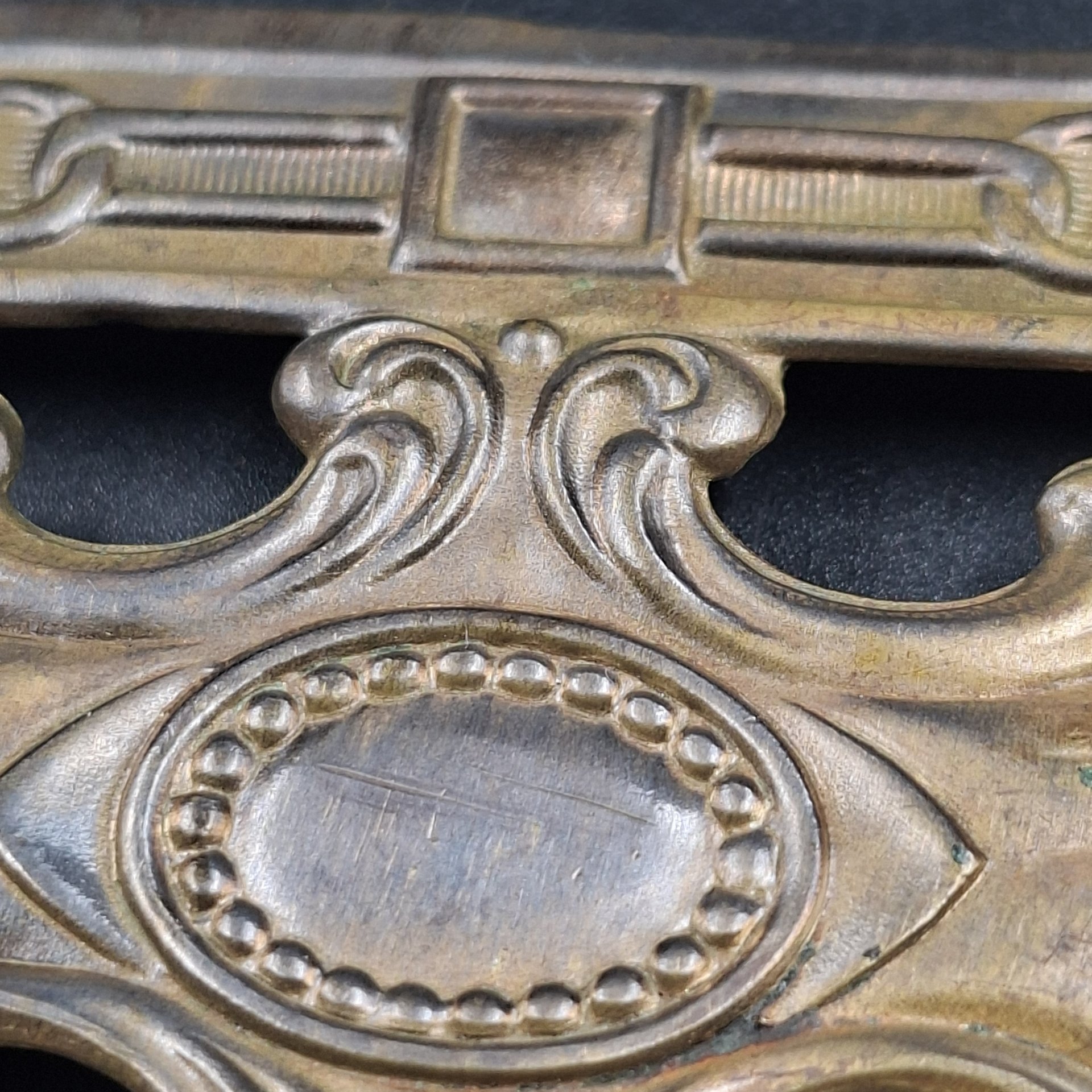 Пряжка женская поясная прямоугольной формы с растительным декором и медальоном