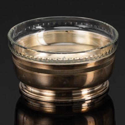 Конфетница (ваза) округлой формы с резным декором на стеклянной вставке, Ravinet d’Enfert & Cie, металл, серебрение, Франция, 1910-1930 гг.