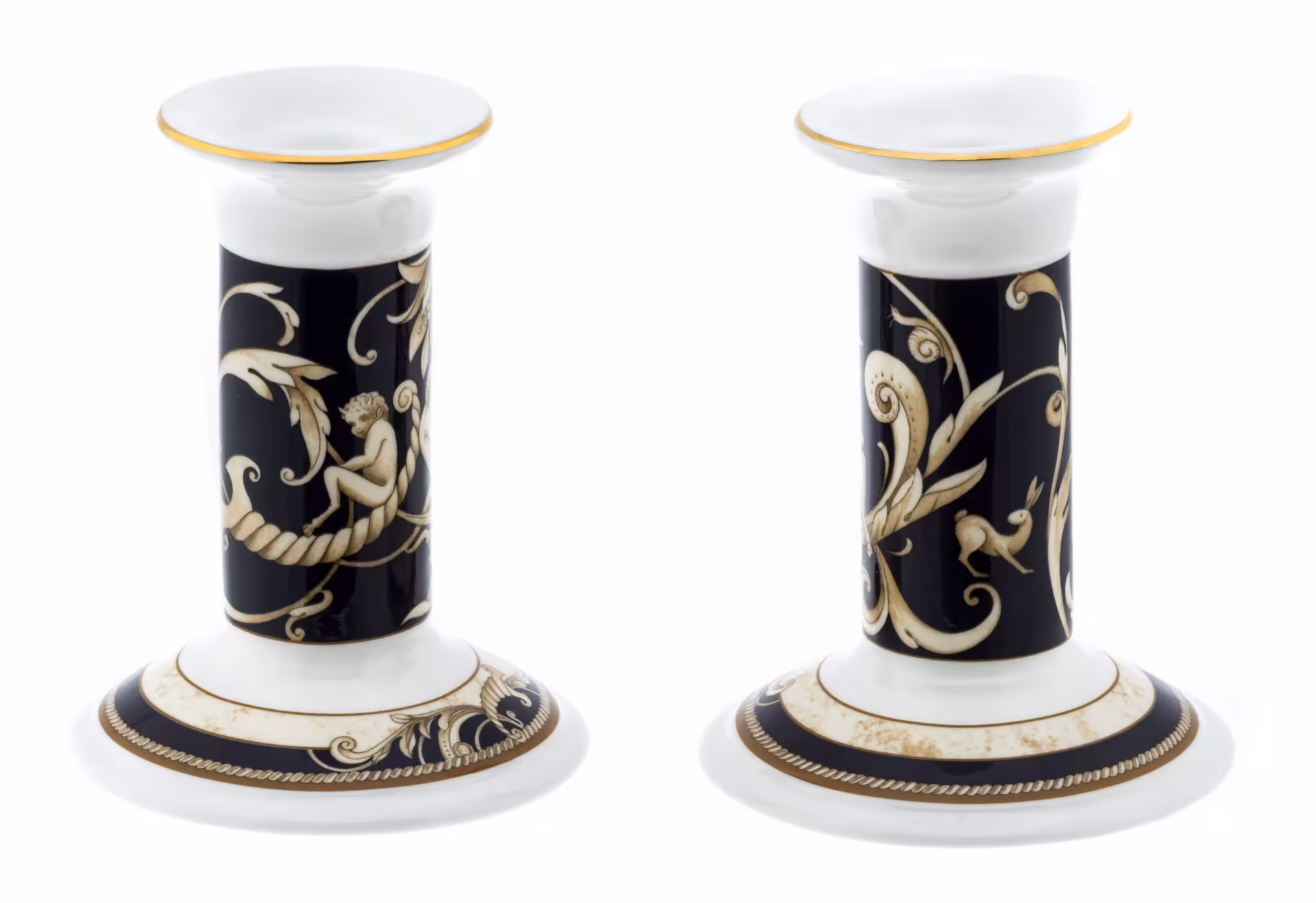 Парные подсвечники , фарфор, деколь, золочение, мануфактура "Wedgwood", Великобритания, 2000-2020 гг., Wedgwood