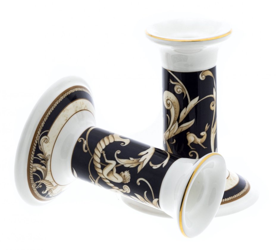Парные подсвечники , фарфор, деколь, золочение, мануфактура "Wedgwood", Великобритания, 2000-2020 гг., Wedgwood