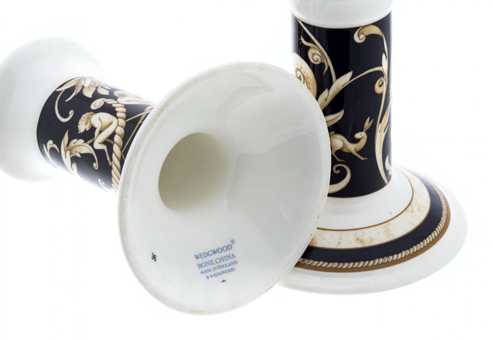 Парные подсвечники , фарфор, деколь, золочение, мануфактура "Wedgwood", Великобритания, 2000-2020 гг., Wedgwood