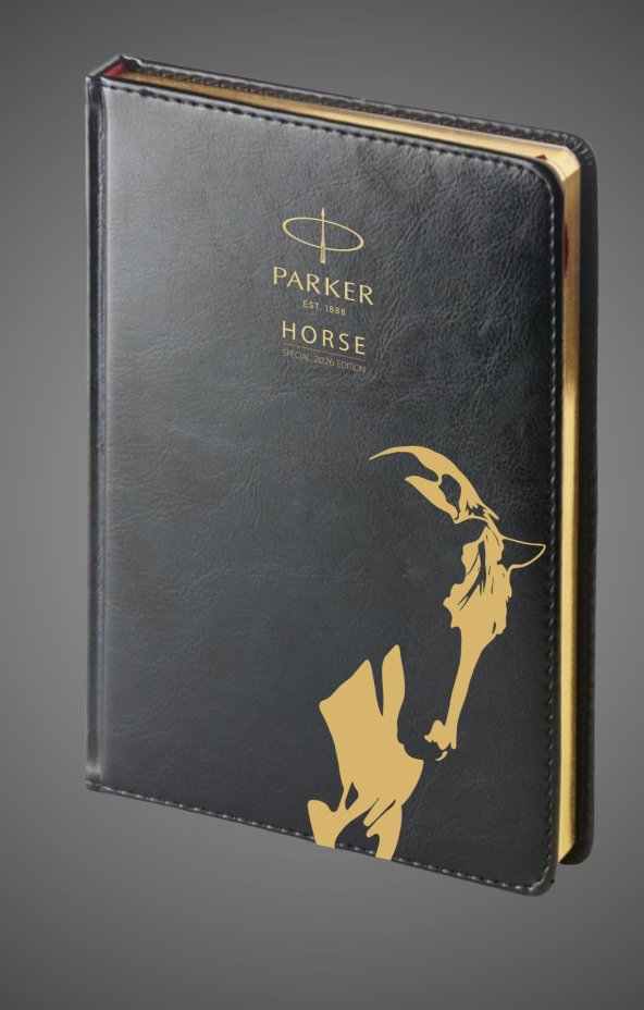 Подарочный набор: Шариковая ручка Parker Jotter Horse Special Edition в подарочной коробке и ежедневник недатированный черный с золотым срезом, Кожа и мех: искусственная кожа, нержавеющая сталь, позолота