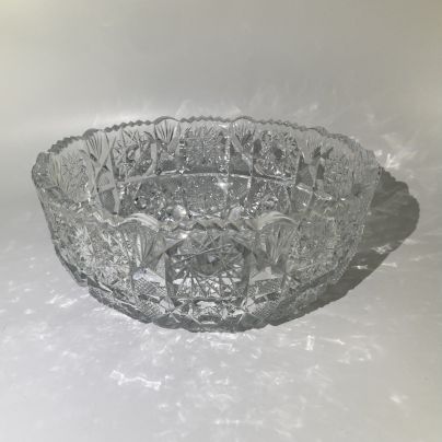 Большой салатник (фруктовница) с резным декором, стекло, алмазная грань, СССР, 1970-1990 гг.