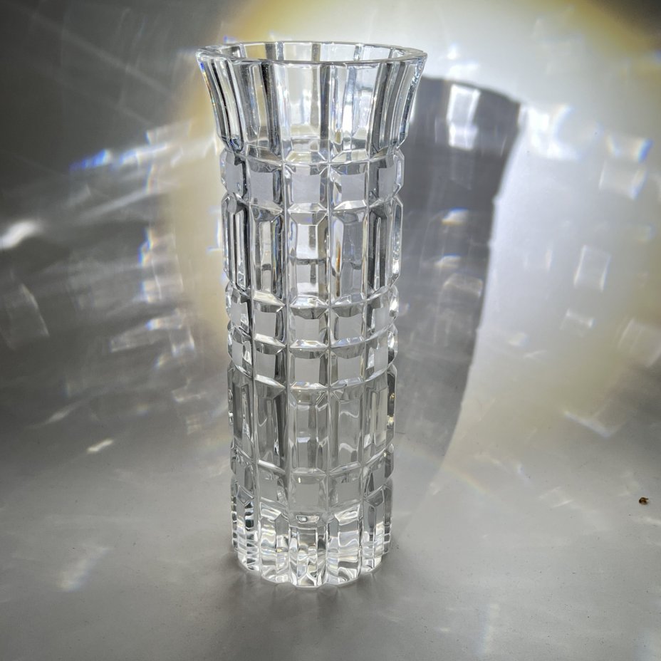 Ваза для цветов "Бисер" с резным геометрическим декором, хрусталь, алмазная грань, Гусевской хрустальный завод (Гусь-Хрустальный), СССР, 1970-1990 гг.