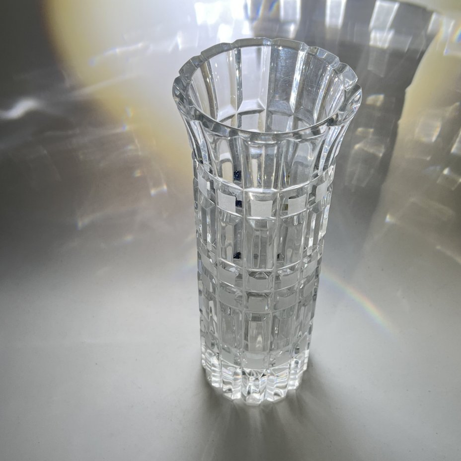 Ваза для цветов "Бисер" с резным геометрическим декором, хрусталь, алмазная грань, Гусевской хрустальный завод (Гусь-Хрустальный), СССР, 1970-1990 гг.