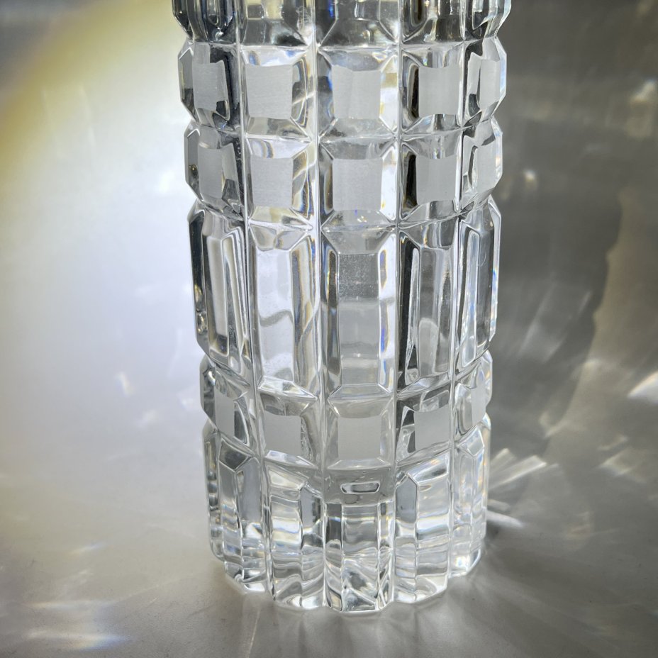 Ваза для цветов "Бисер" с резным геометрическим декором, хрусталь, алмазная грань, Гусевской хрустальный завод (Гусь-Хрустальный), СССР, 1970-1990 гг.
