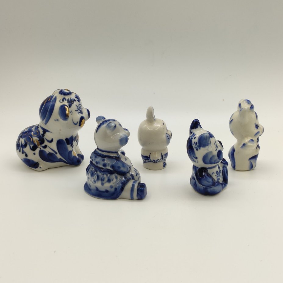 Набор из пяти статуэток "Хрюшки", Гжель