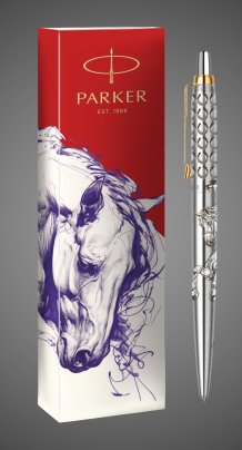 Шариковая ручка Parker Jotter Horse Special Edition, цвет: St. Steel GT, стержень: Mblue в подарочной коробке, Металлы: нержавеющая сталь