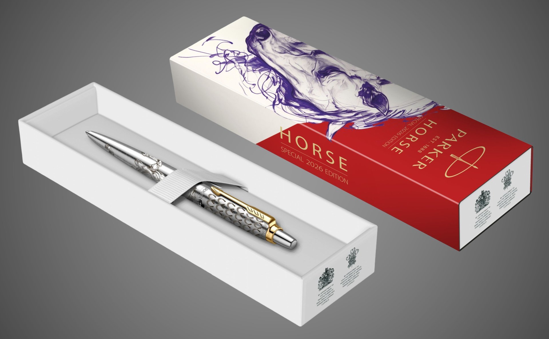 Шариковая ручка Parker Jotter Horse Special Edition, цвет: St. Steel GT, стержень: Mblue в подарочной коробке, Металлы: нержавеющая сталь