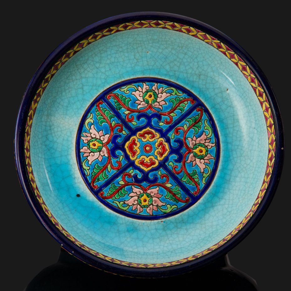 Блюдо декоративное (чаша)  с цветочным декором , Manufacture des Emaux de Longwy, декор 3021, фаянс, майолика, техника перегородчатых эмалей