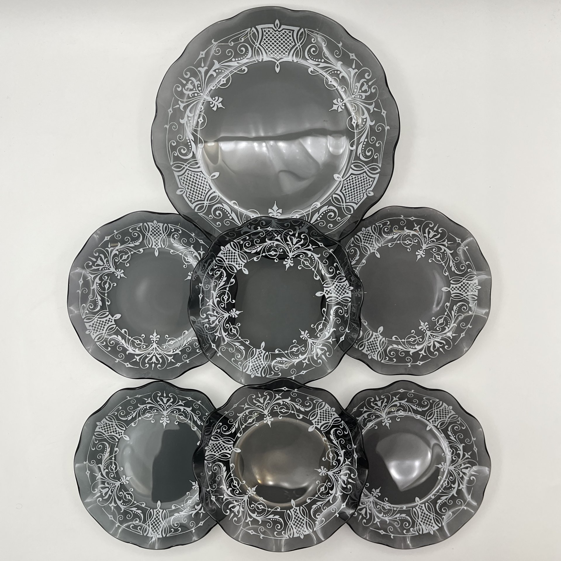 Набор десертный "Волна" на 6 персон, АО "Светлана", стекло, печать, картон, Российская Федерация, 1992-2000 гг.