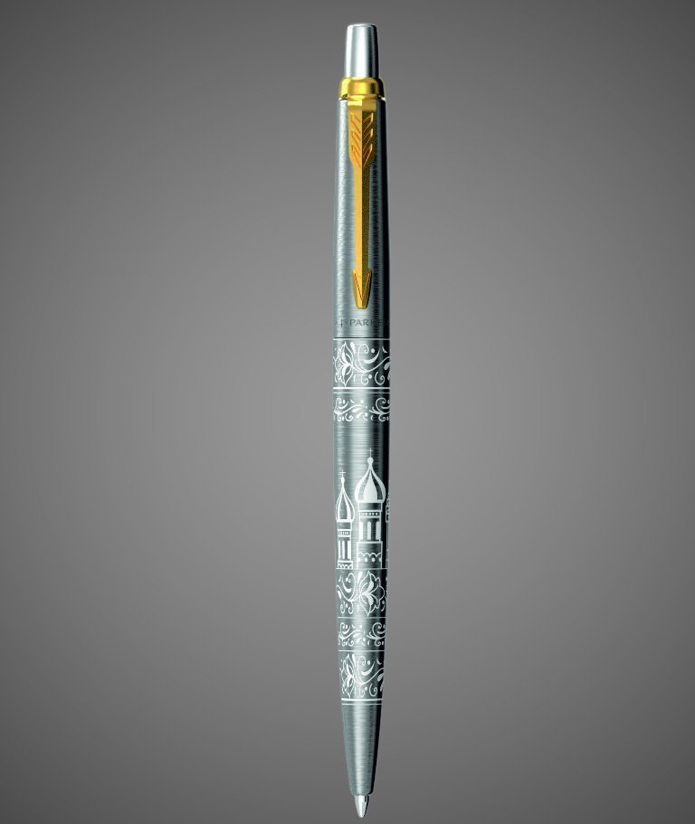 Шариковая ручка Parker Jotter Russia SE, цвет: St. Steel GT, стержень: Mblue, Металлы: латунь, нержавеющая сталь, позолота