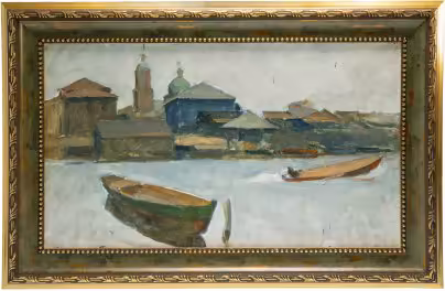 Картина "На реке", картон, масло, художник С.Н.Костин, СССР, 1960-1970 гг.