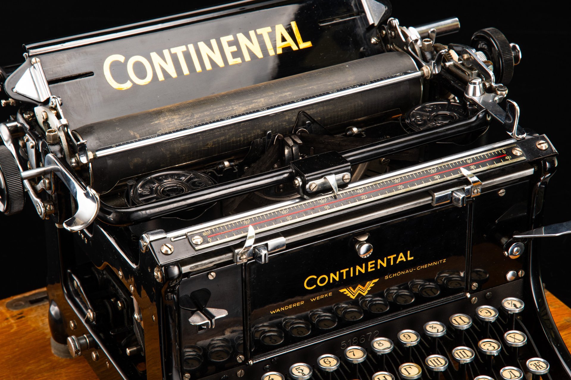 Машинка печатная "Continental", в оригинальном деревянном кофре, металл, дерево, фанера, шпон, Wanderer-Werke, Германия, 1928-1940 гг.