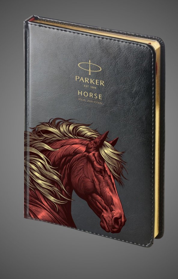 Подарочный набор: Шариковая ручка Parker Jotter Horse Special Edition в подарочной коробке и ежедневник недатированный черный с золотым срезом, Кожа и мех: искусственная кожа, нержавеющая сталь, позолота