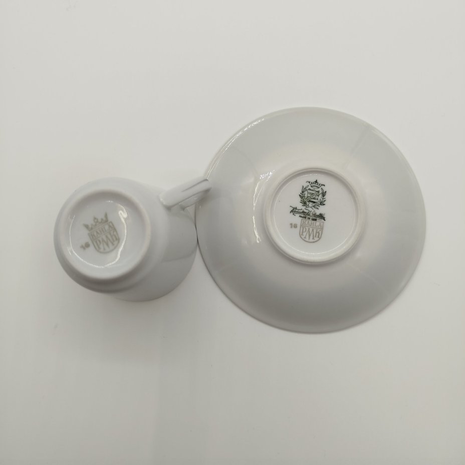 Кофейная пара сувенирная, украшенная гербом города Leipzig, фарфор, обводка, деколь, Weimar Porzellan (Веймарский фарфор), ГДР, 1949-1980 гг.