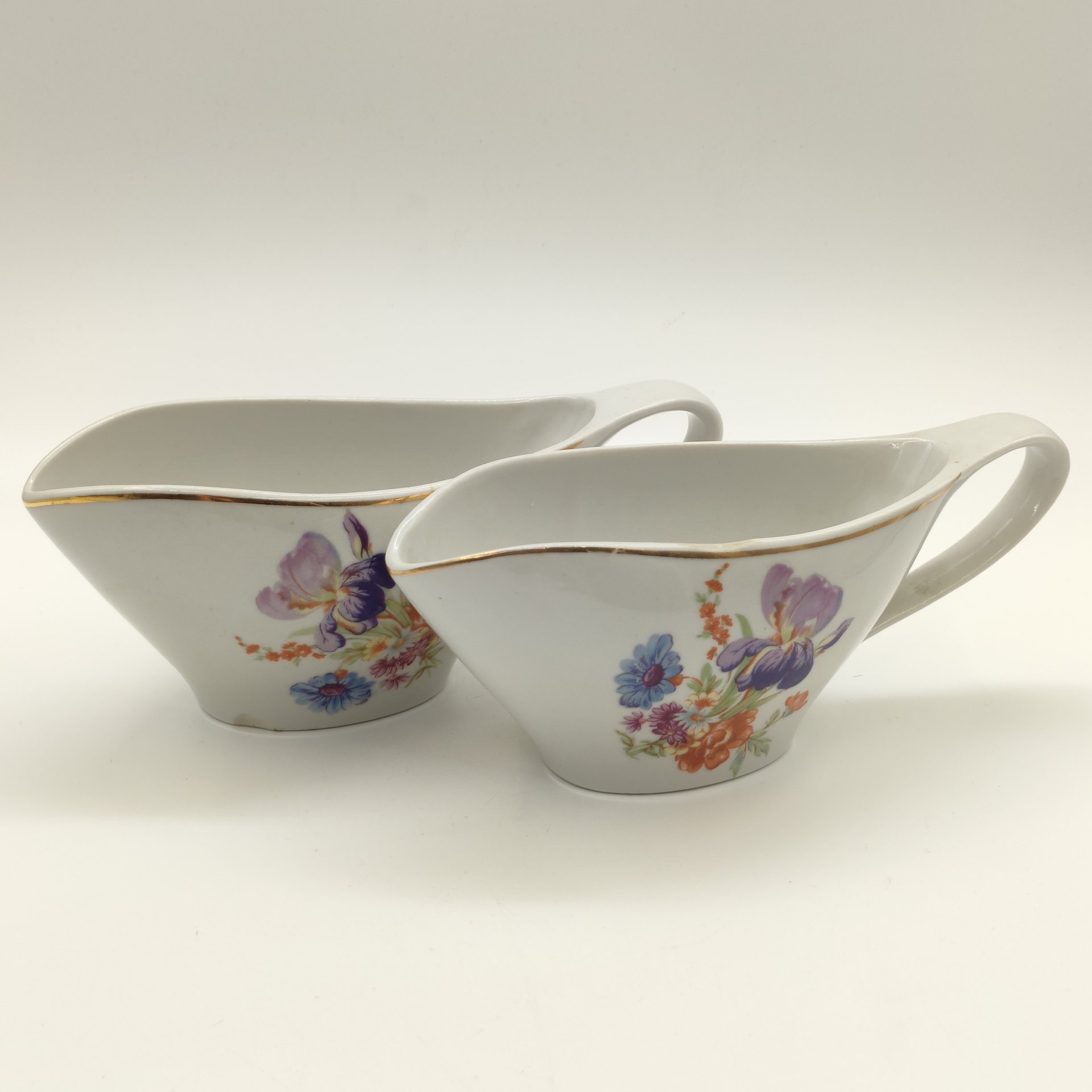 Пара соусников с цветочным декором, фарфор, деколь, золочение, Дулевский фарфоровый завод (Дулёво), СССР, 1968-1991 гг.