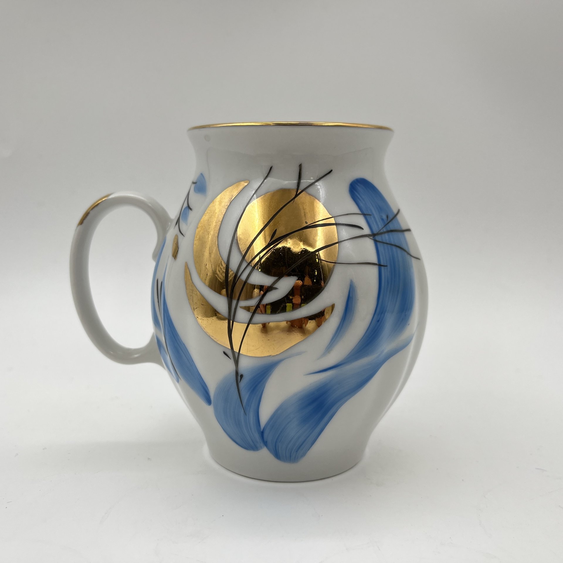 Сервиз чайный "Зимнее солнце" на 3 персоны (12 предметов), фарфор, роспись, золочение, Дулевский фарфоровый завод (Дулёво), СССР, 1988 г.