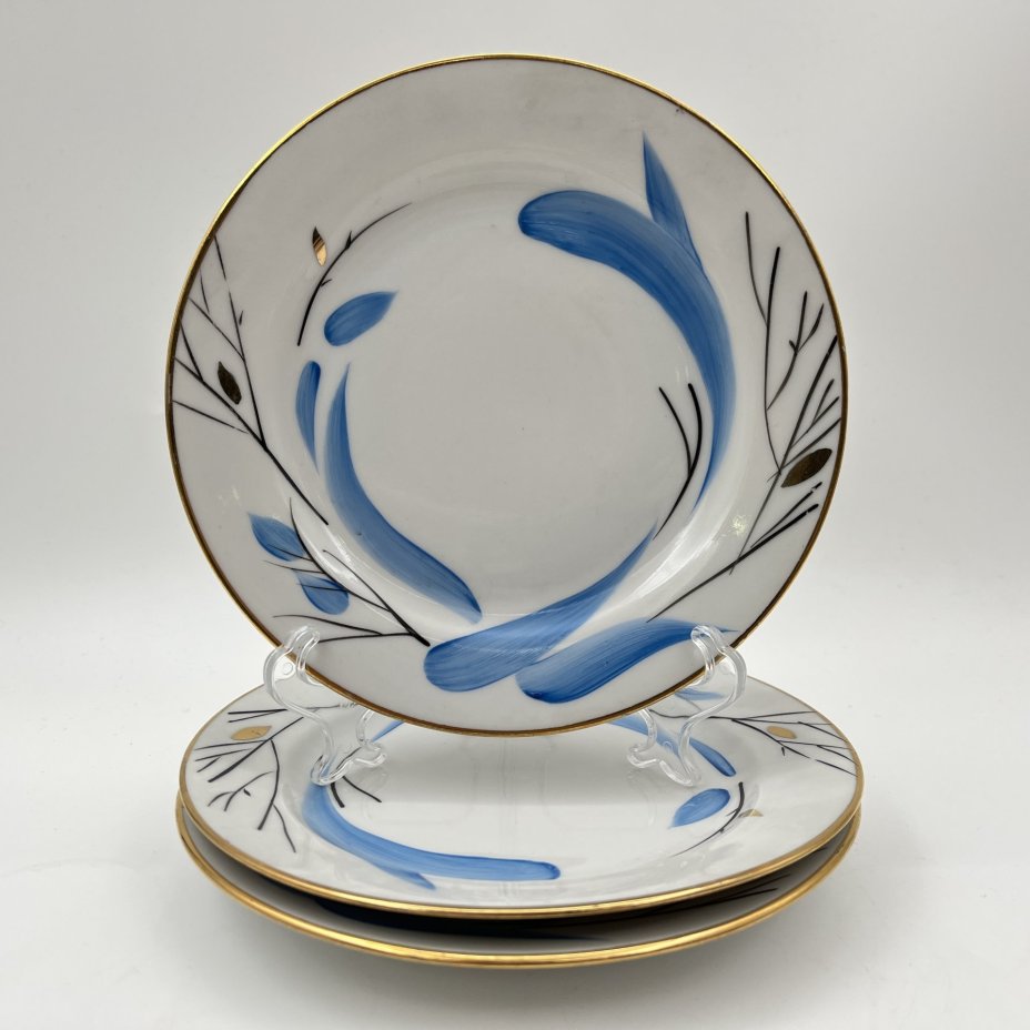 Сервиз чайный "Зимнее солнце" на 3 персоны (12 предметов), фарфор, роспись, золочение, Дулевский фарфоровый завод (Дулёво), СССР, 1988 г.