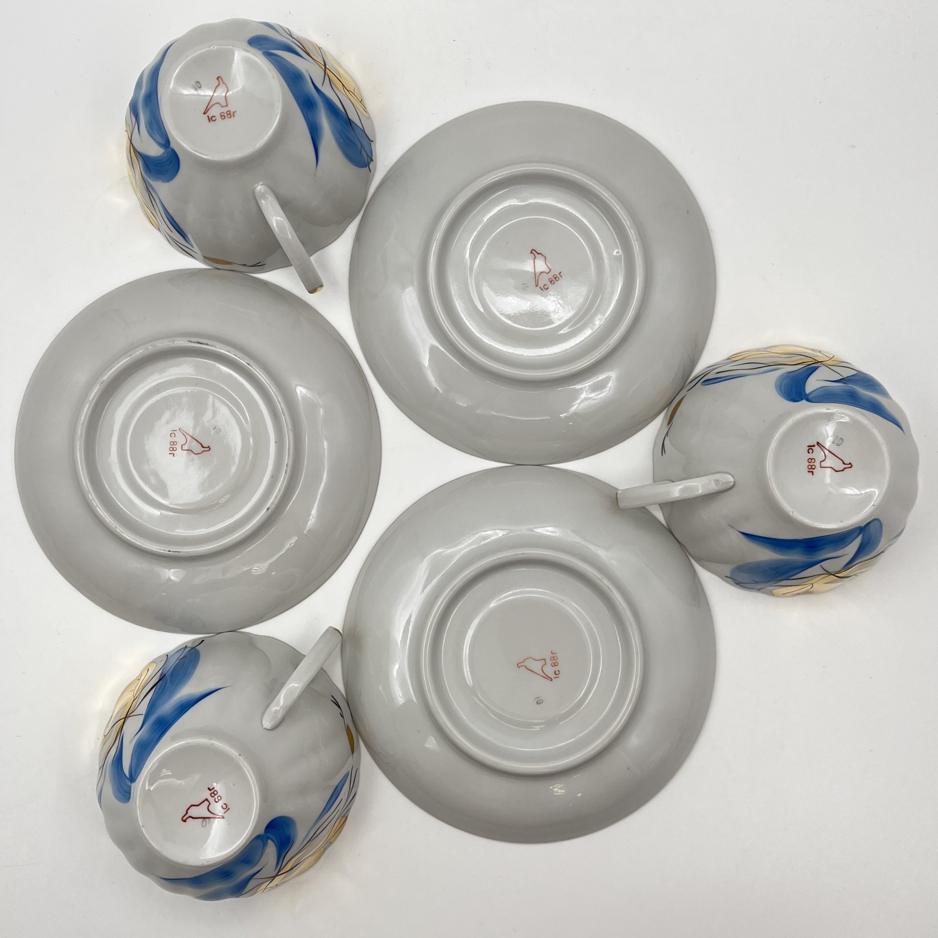 Сервиз чайный "Зимнее солнце" на 3 персоны (12 предметов), фарфор, роспись, золочение, Дулевский фарфоровый завод (Дулёво), СССР, 1988 г.