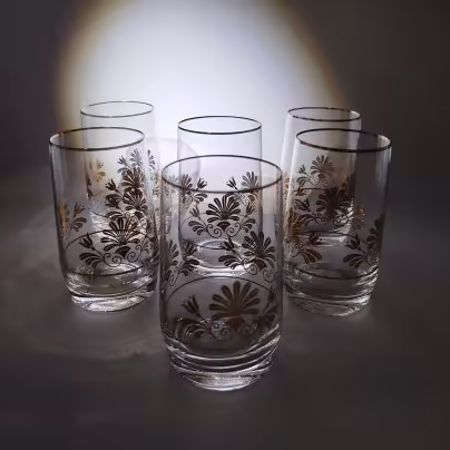 Набор из 6-ти стаканов, украшенных растительным декором, Bohemia Crystal (Bohemia Glass)