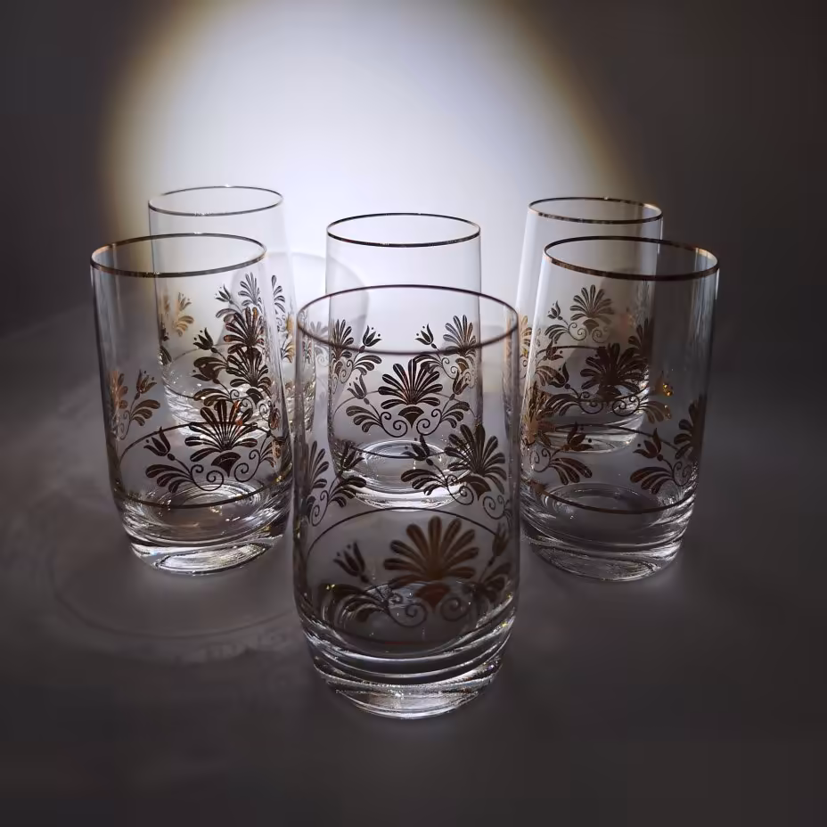 Набор из 6-ти стаканов, украшенных растительным декором, Bohemia Crystal (Bohemia Glass)