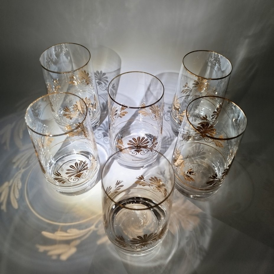 Набор из 6-ти стаканов, украшенных растительным декором, Bohemia Crystal (Bohemia Glass)