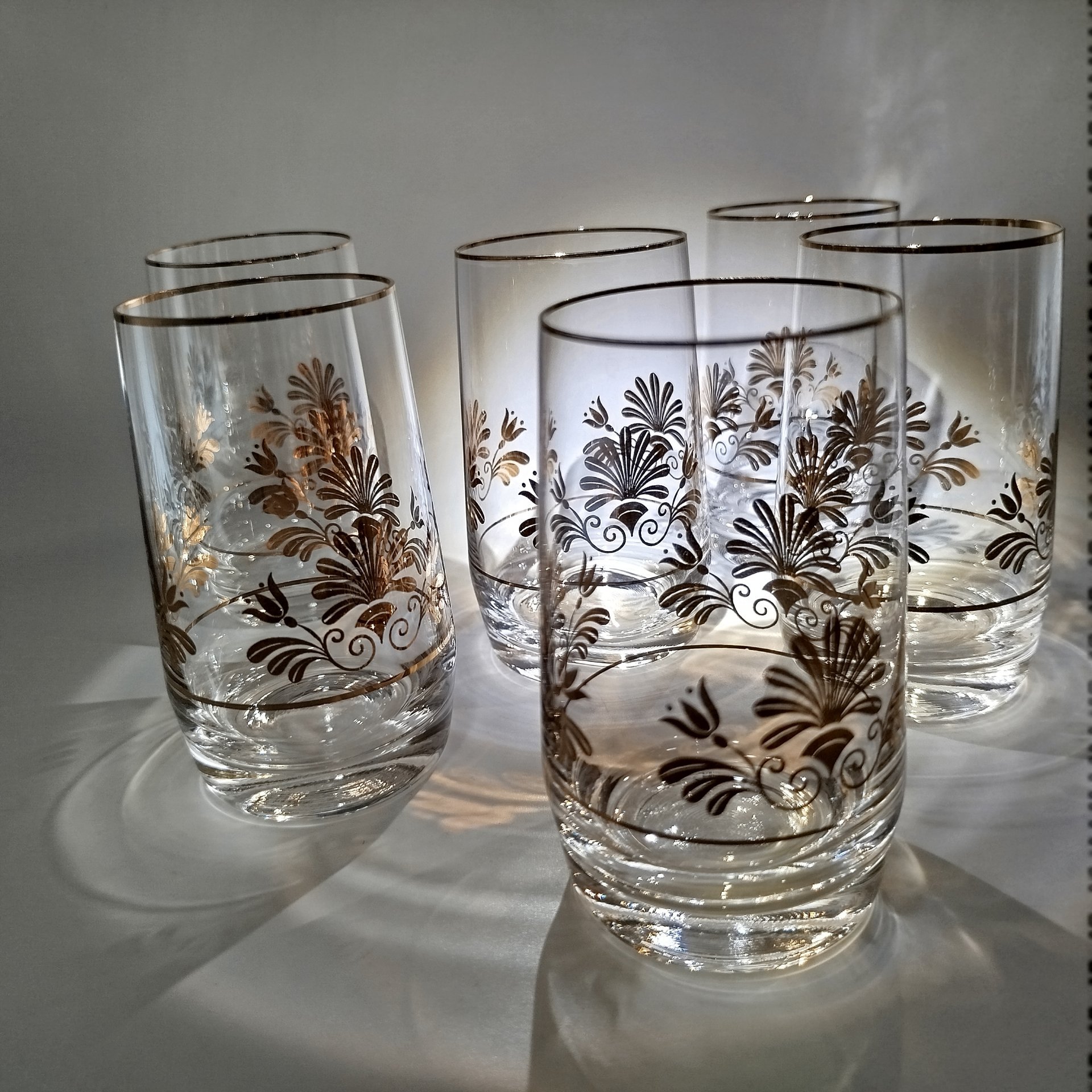 Набор из 6-ти стаканов, украшенных растительным декором, Bohemia Crystal (Bohemia Glass)