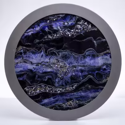 Панно настенное декоративное "Северное сияние", авторская работа в технике Resin Art, глянцевое 3D покрытие, натуральный камень, Россия, 2021 г.