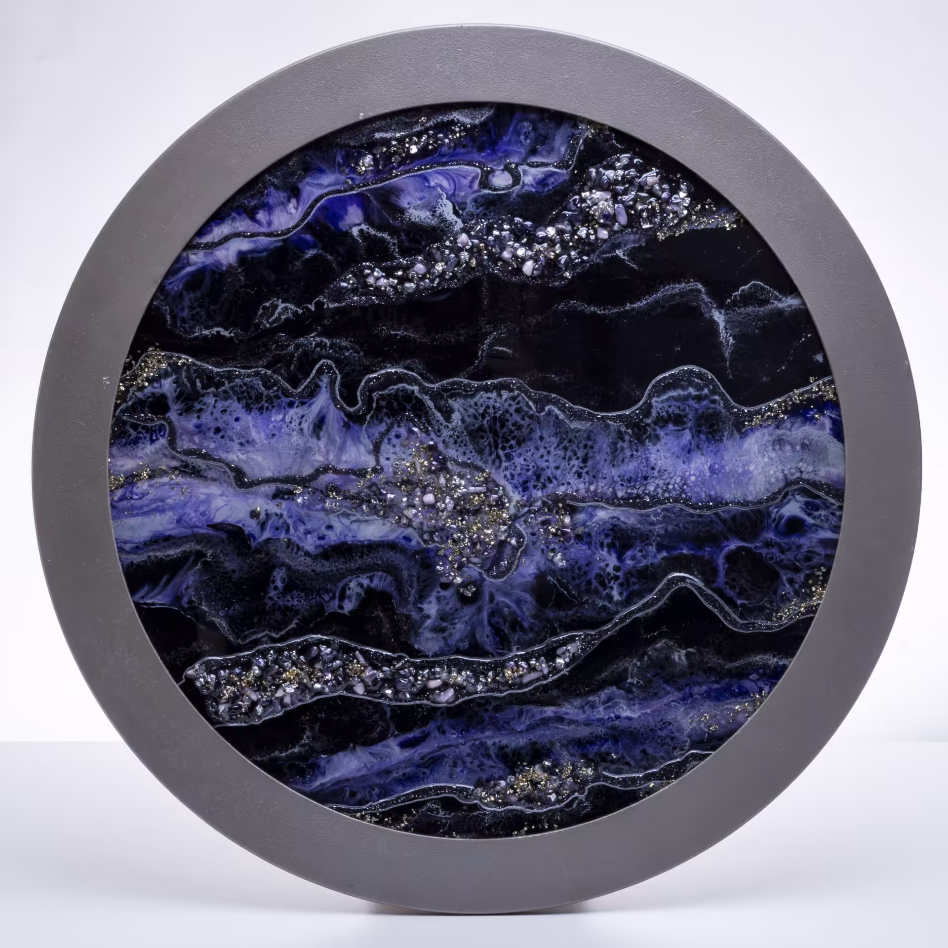 Панно настенное декоративное "Северное сияние", авторская работа в технике Resin Art, глянцевое 3D покрытие, натуральный камень, Россия, 2021 г. — фото 1