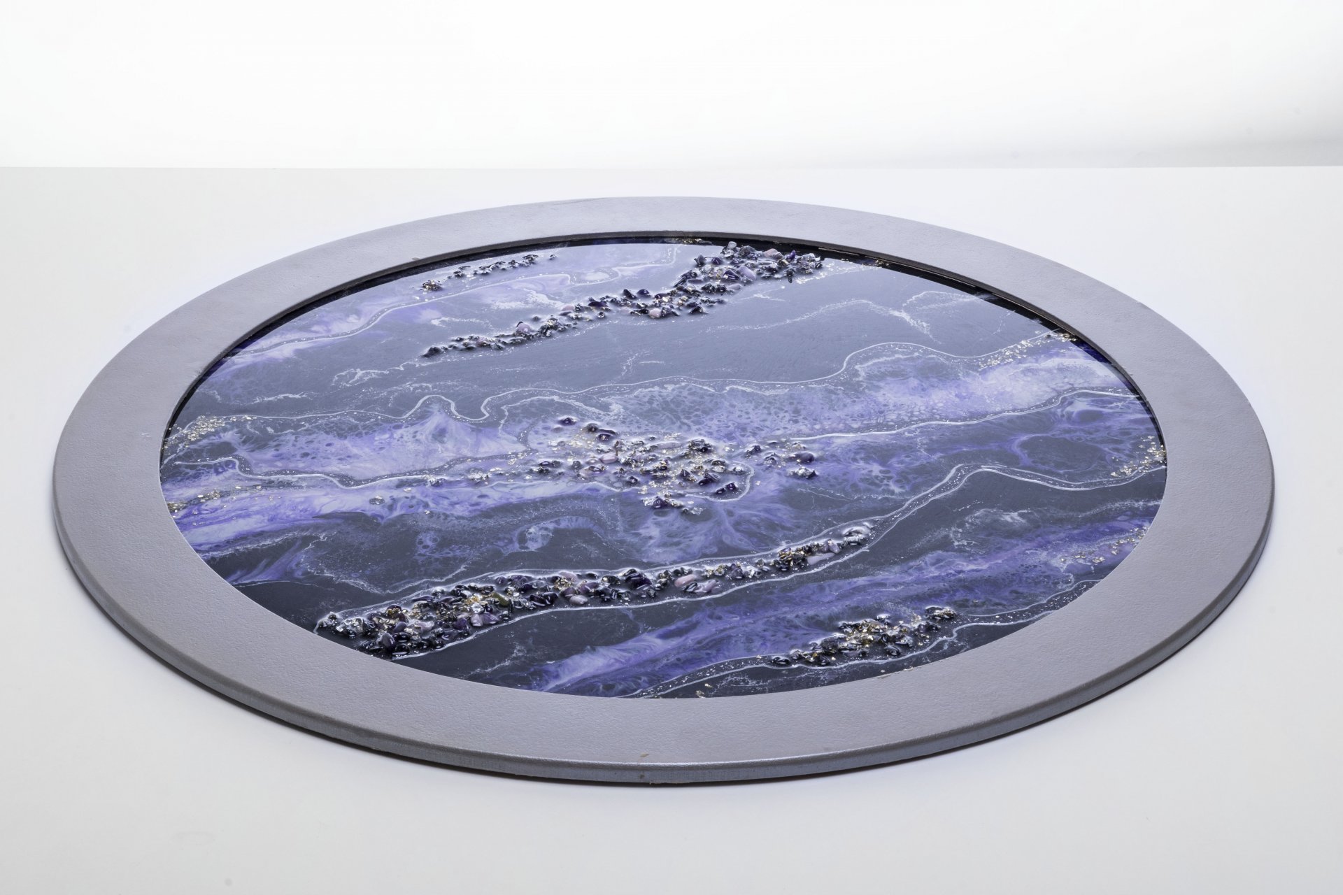 Панно настенное декоративное "Северное сияние", авторская работа в технике Resin Art, глянцевое 3D покрытие, натуральный камень, Россия, 2021 г. — фото 3