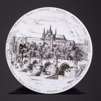 Настенная сувенирная тарелка "Praga. Prag. Prague. Praha" (Прага), компания "INGLAZED"