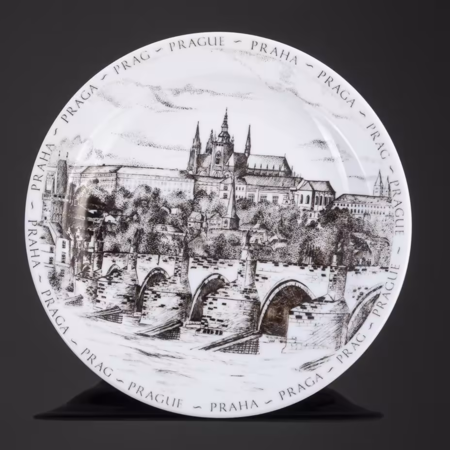 Настенная сувенирная тарелка "Praga. Prag. Prague. Praha" (Прага), компания "INGLAZED"