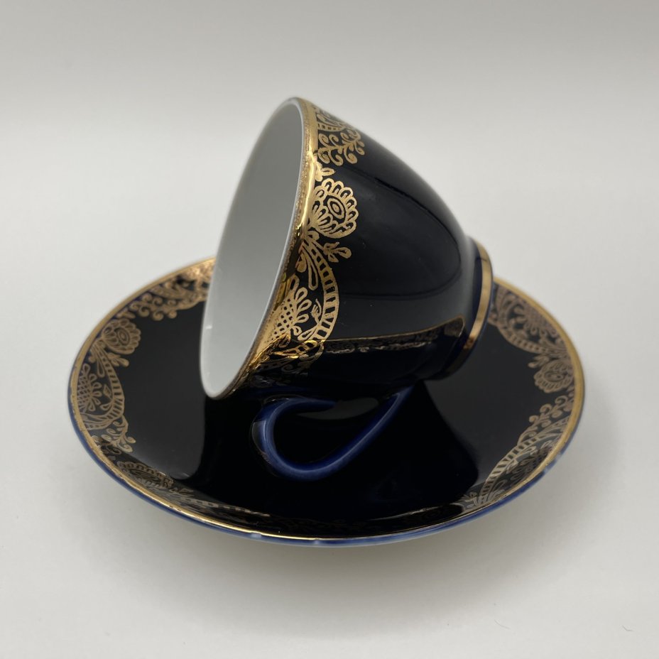 Пара кофейная, фарфор, крытье кобальтом, золочение, Ленинградский фарфоровый завод (ЛФЗ), СССР, 1970-1990 гг.