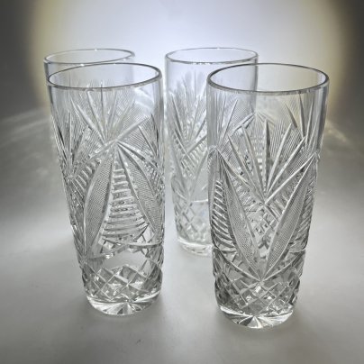Набор для прохладительных напитков из 4 стаканов, хрусталь, алмазная грань, СССР, 1970-1990 гг.