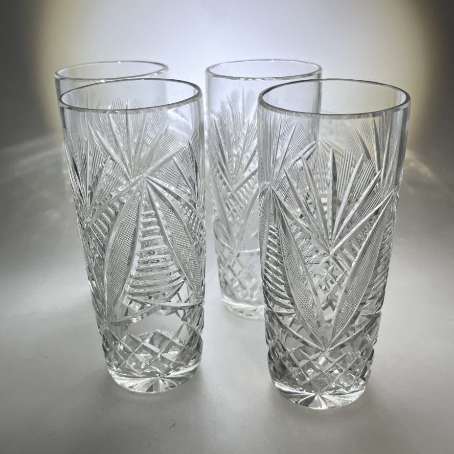 Набор для прохладительных напитков из 4 стаканов, хрусталь, алмазная грань, СССР, 1970-1990 гг.