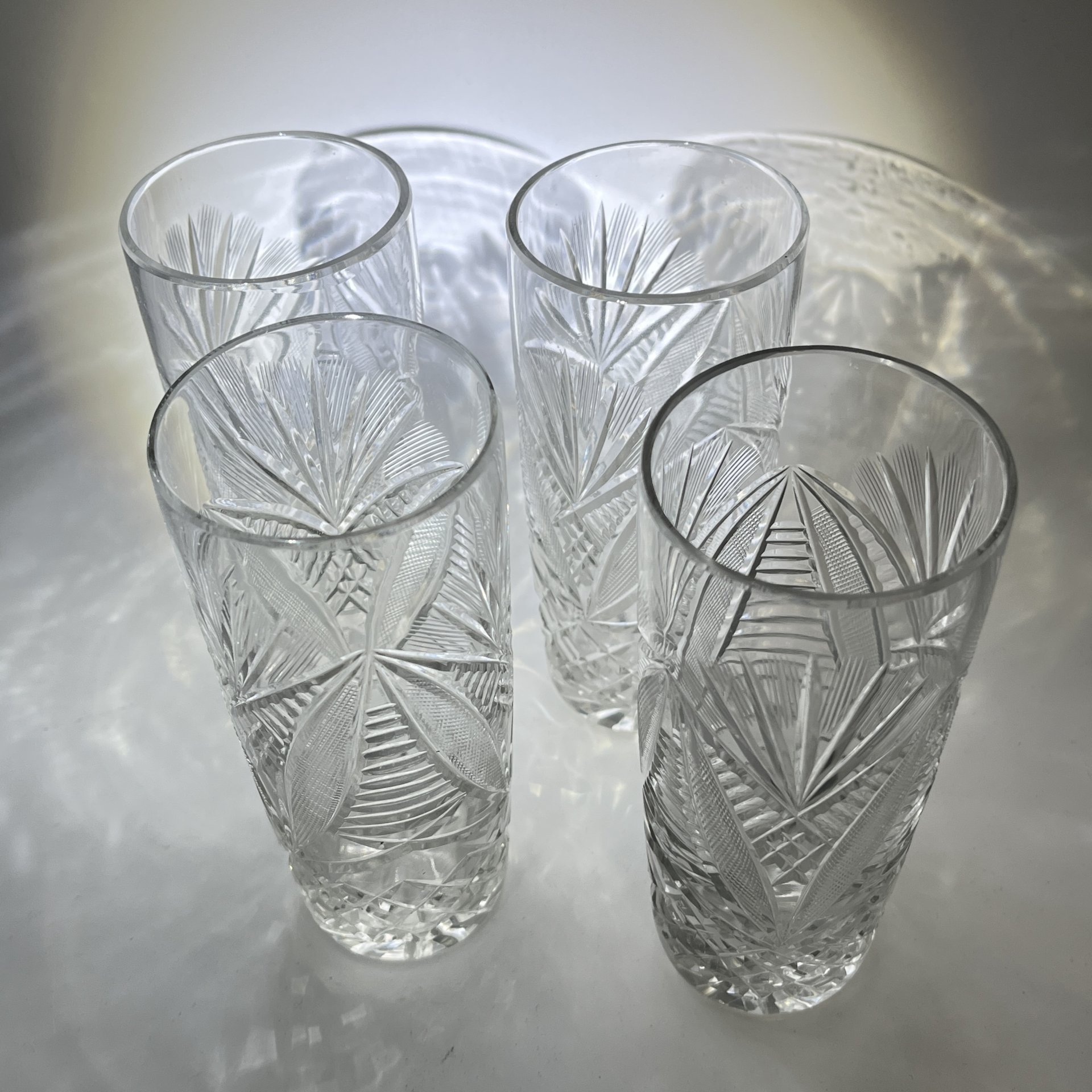 Набор для прохладительных напитков из 4 стаканов, хрусталь, алмазная грань, СССР, 1970-1990 гг.