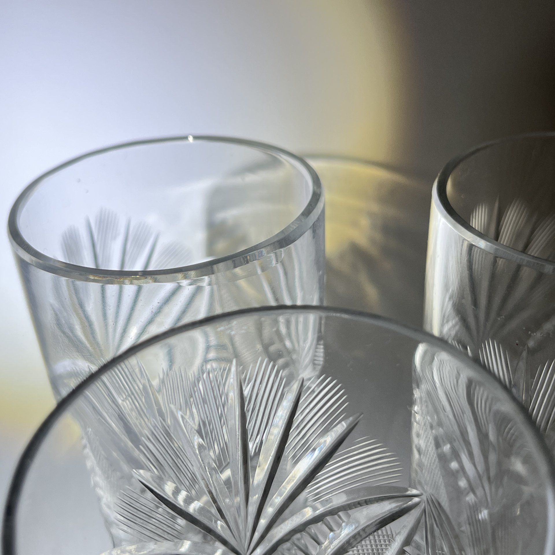 Набор для прохладительных напитков из 4 стаканов, хрусталь, алмазная грань, СССР, 1970-1990 гг.