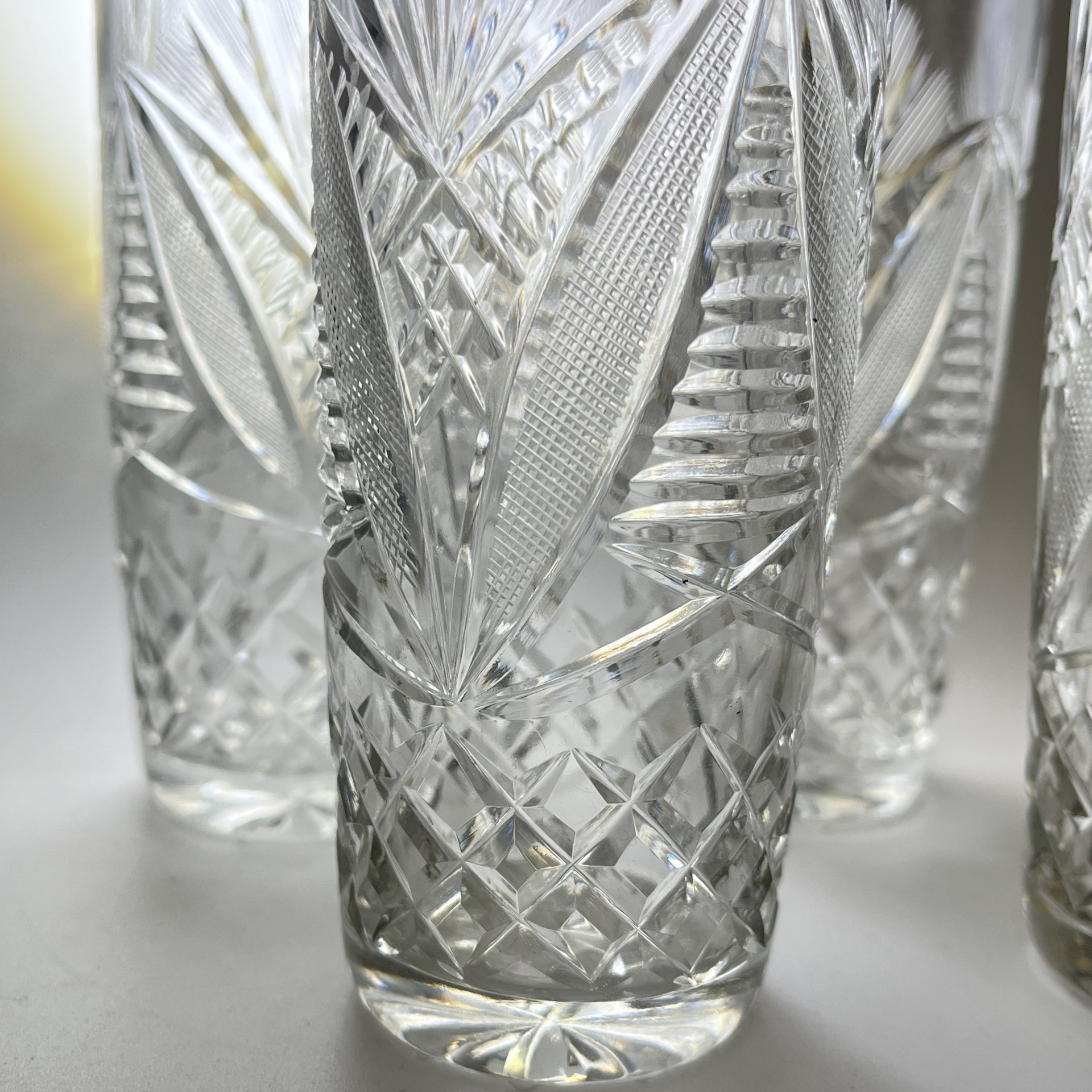 Набор для прохладительных напитков из 4 стаканов, хрусталь, алмазная грань, СССР, 1970-1990 гг.