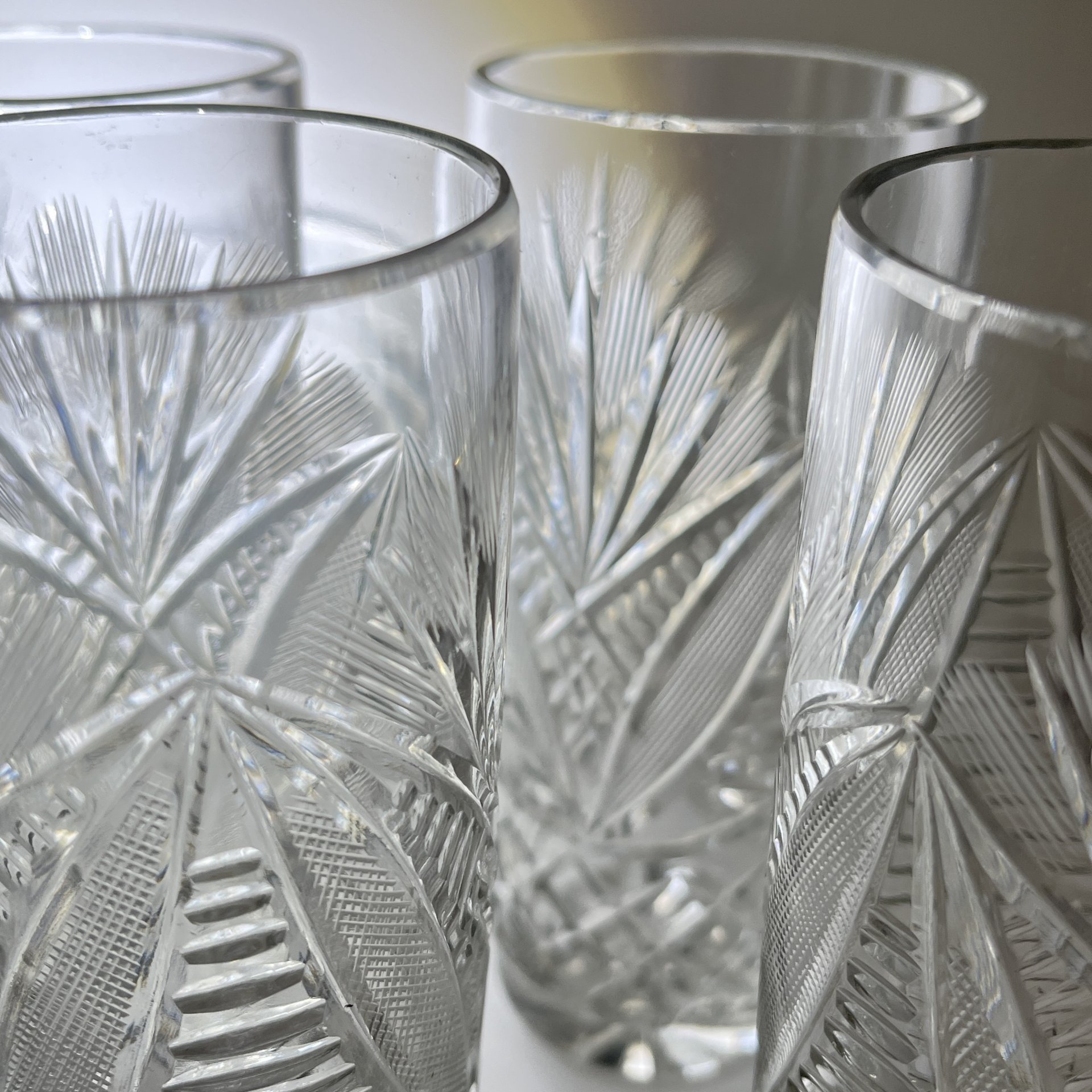 Набор для прохладительных напитков из 4 стаканов, хрусталь, алмазная грань, СССР, 1970-1990 гг.