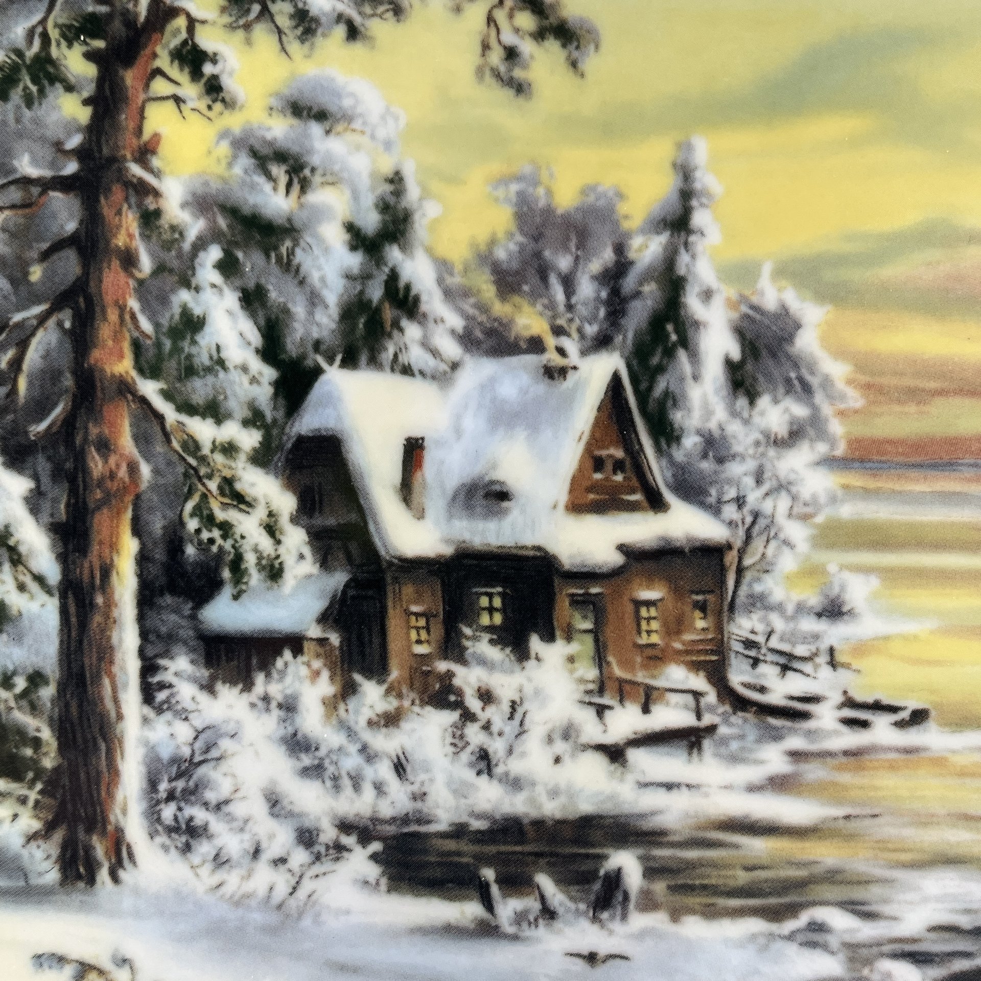 Тарелка декоративная с изображением зимнего пейзажа, фарфор, деколь, золочение, Gloria Fine Porcelain Bavaria, Германия, 1970-1990 гг.