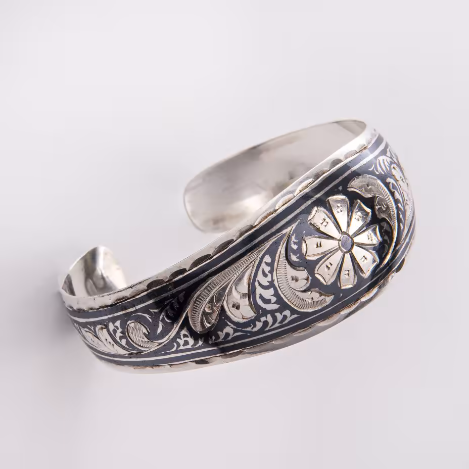 Браслет женский с восточным декором, серебро 875 пр., чернь, СССР, 1950-1970 гг.