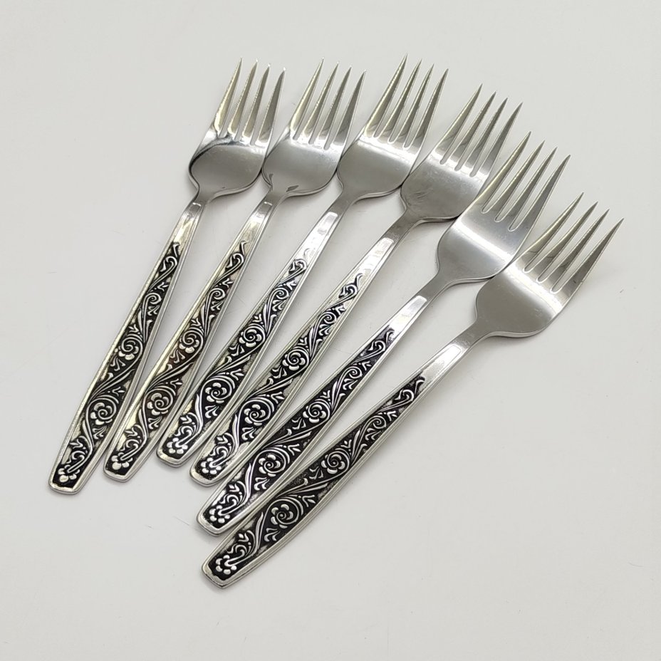 Набор из 6-ти столовых вилок с цветочным декором, нержавеющая сталь, Павловский завод художественных металлоизделий им. С.М. Кирова