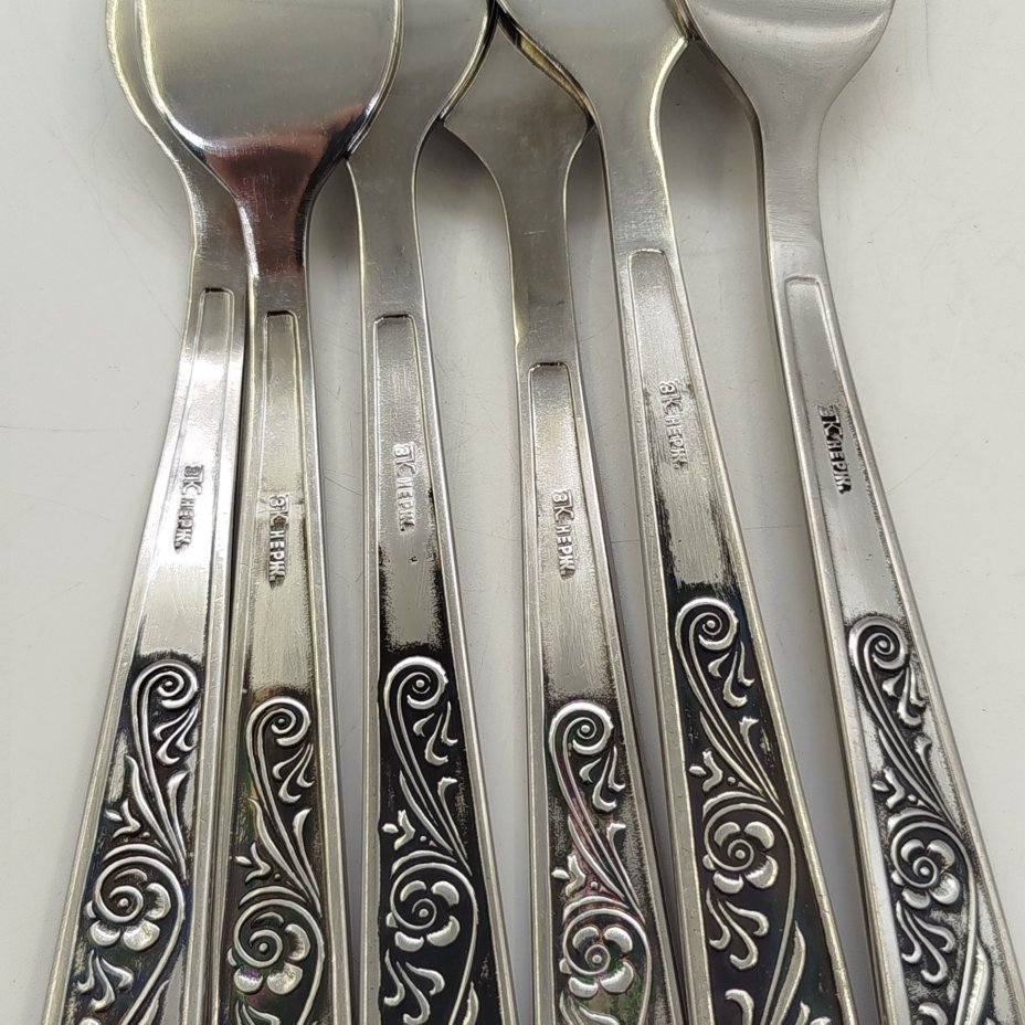 Набор из 6-ти столовых вилок с цветочным декором, нержавеющая сталь, Павловский завод художественных металлоизделий им. С.М. Кирова