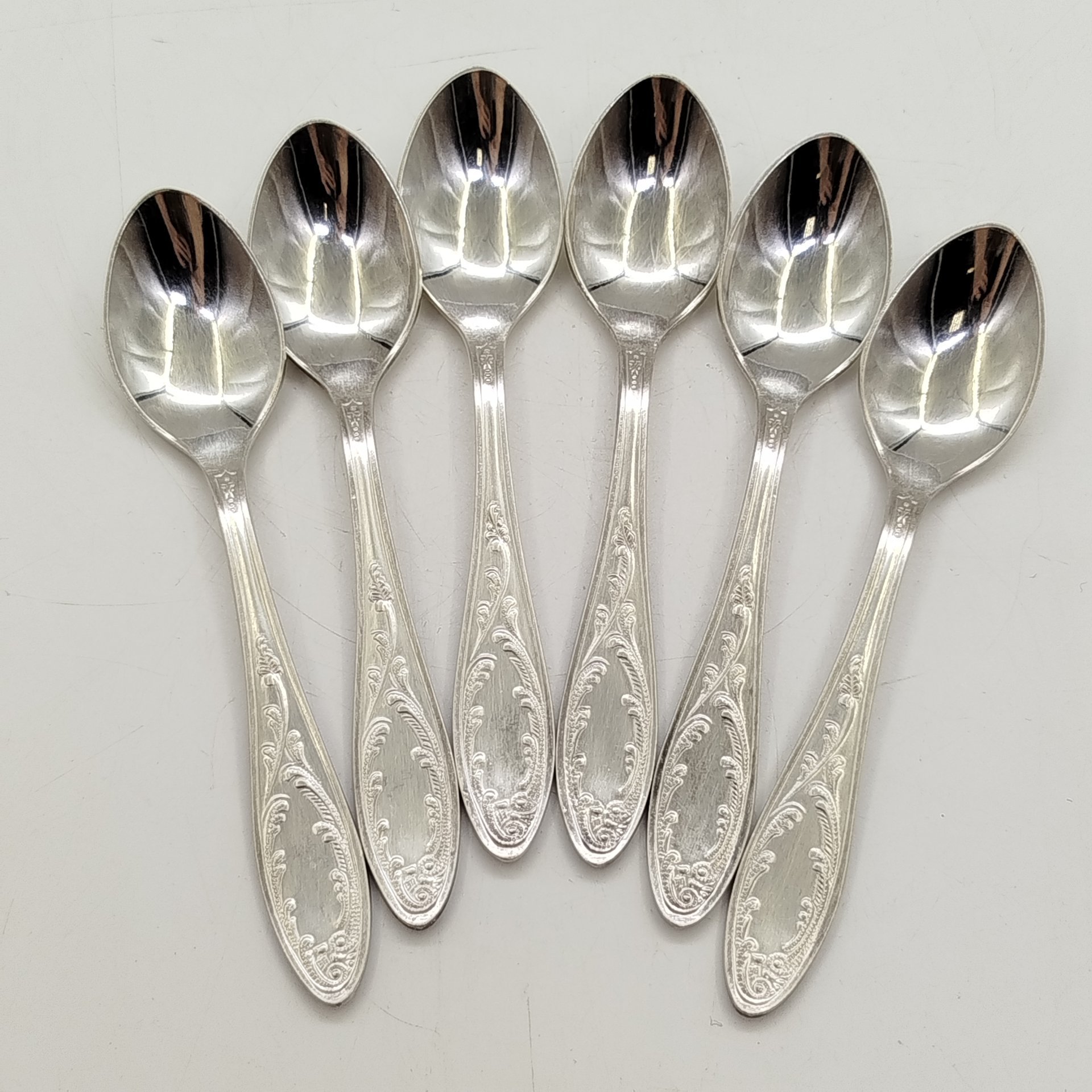 Набор из шести кофейных ложек "Пламя", мНЦ (медь-никель-цинк), Кольчугинский завод цветных металлов, СССР, 1960-1990 гг.