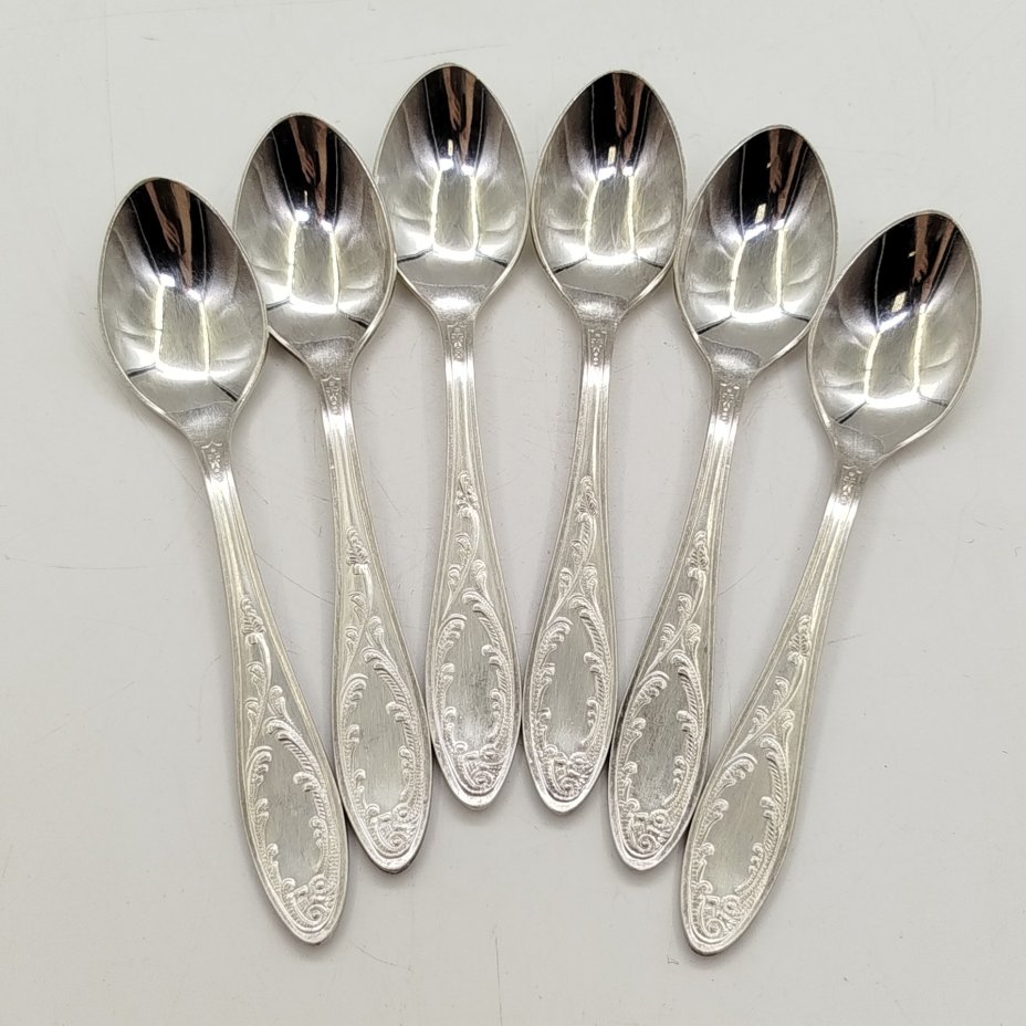 Набор из шести кофейных ложек "Пламя", мНЦ (медь-никель-цинк), Кольчугинский завод цветных металлов, СССР, 1960-1990 гг.